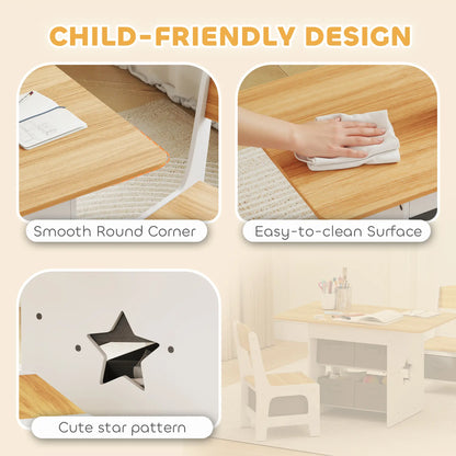 3 Piece Kids Table and Chair Set, 6 Removable Drawers, Natural Kids Table Sets at Gallery Canada