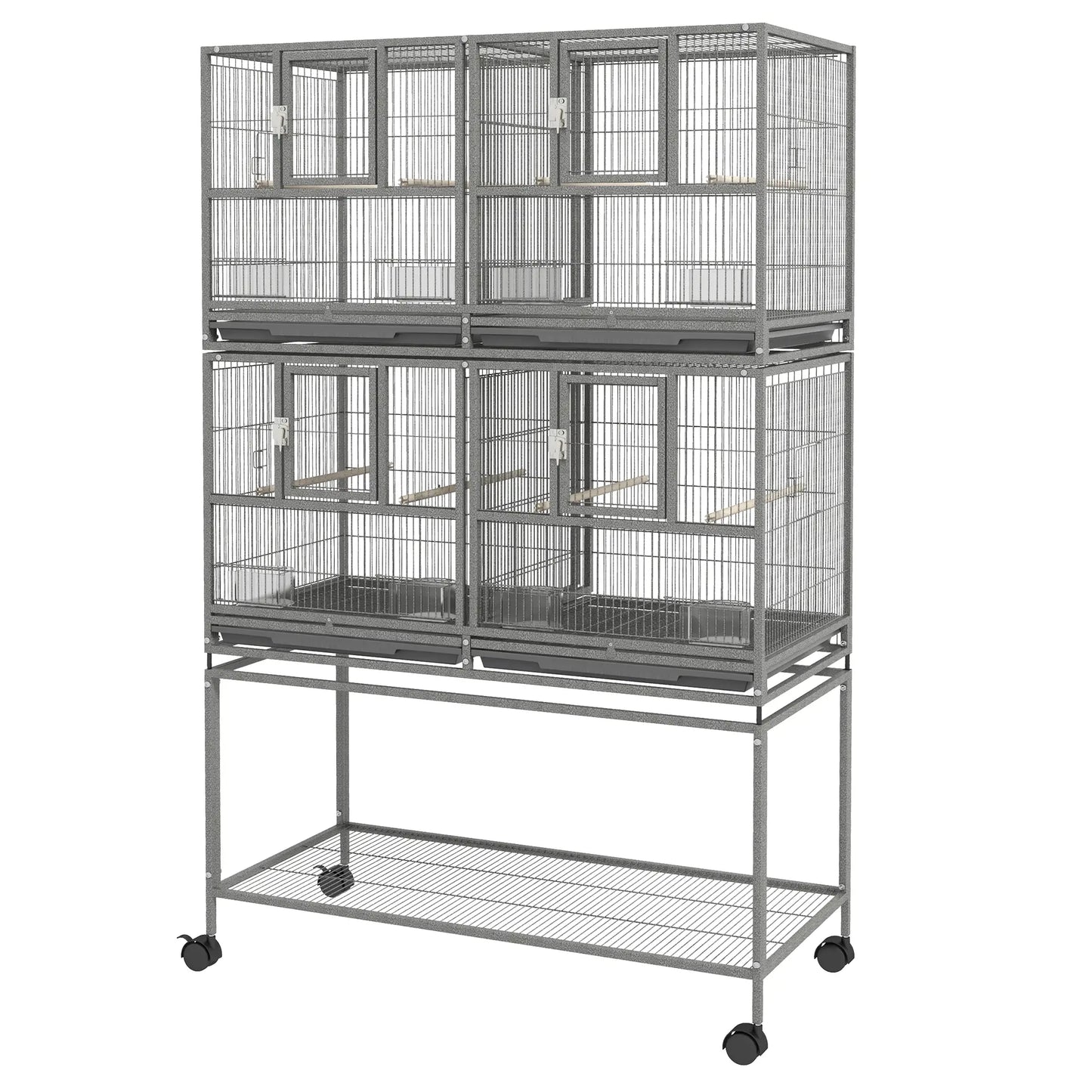 61"H Divided Breeder Bird Cage, Rolling Stand, Removable Tray, Dark Grey Bird Cages at Gallery Canada