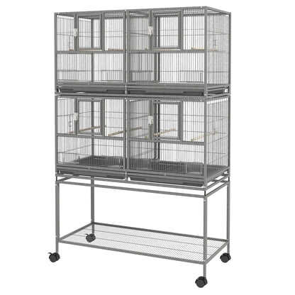 61"H Divided Breeder Bird Cage, Rolling Stand, Removable Tray, Dark Grey Bird Cages at Gallery Canada