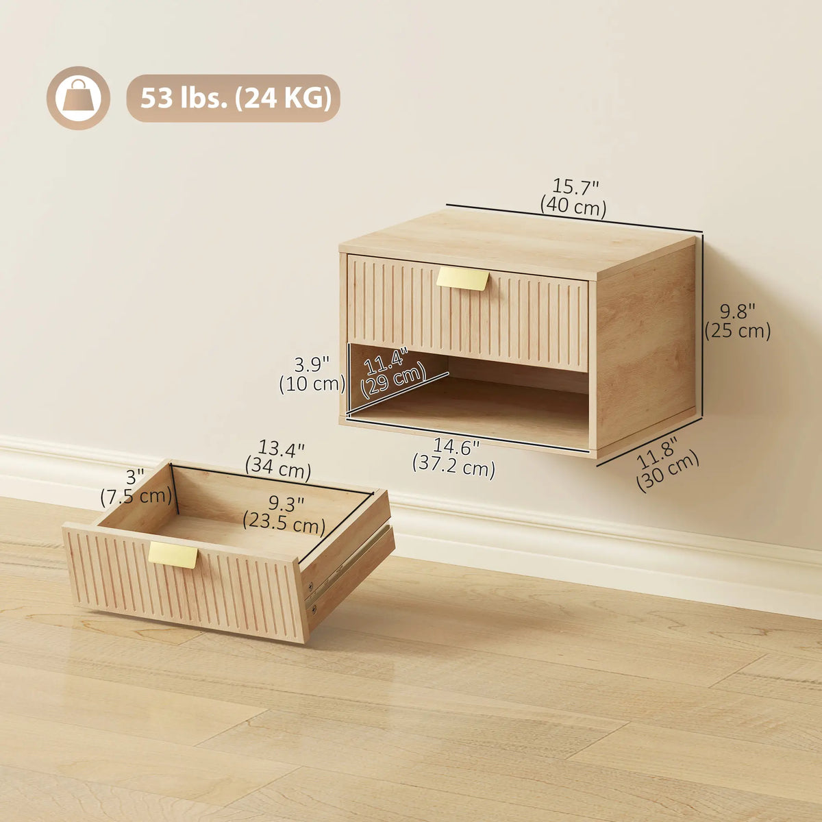 Set of 2 Wall Mounted Bedside Tables, Oak Floating Nightstands, Oak