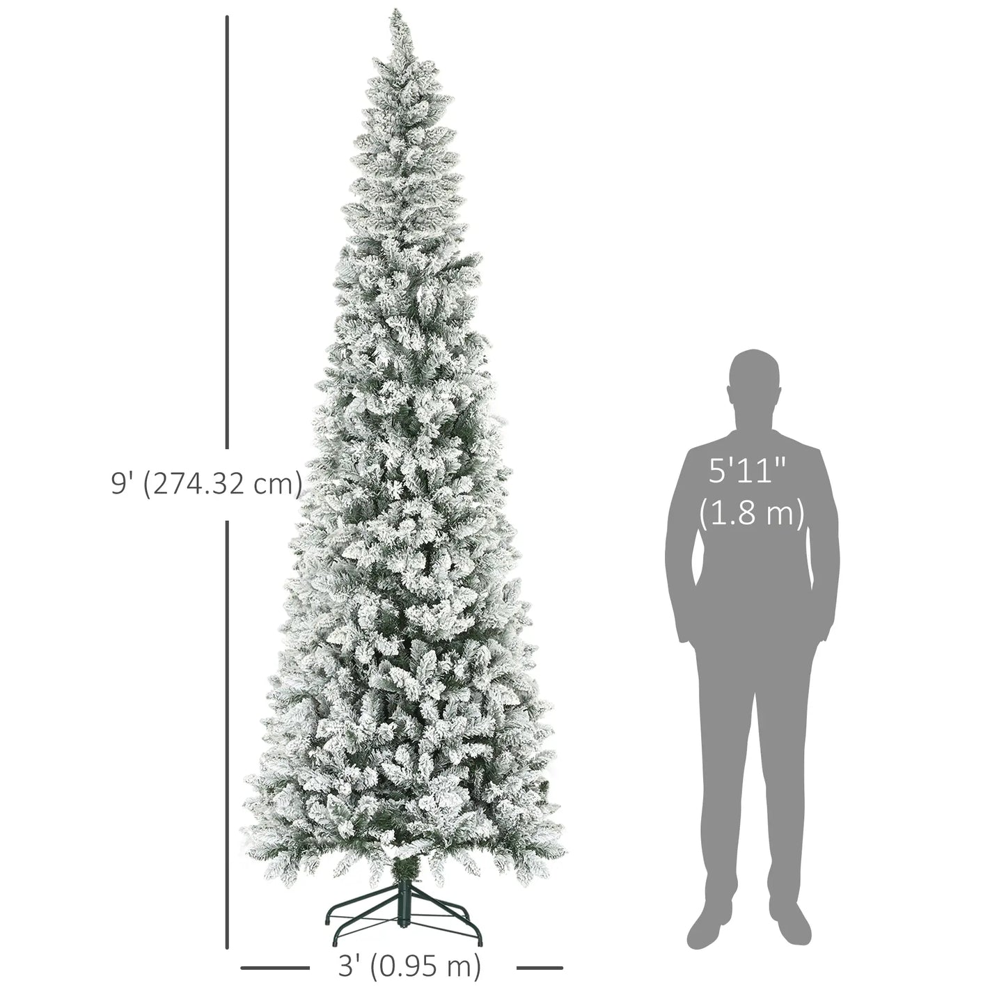 9ft Flocked Pencil Christmas Tree, 1277 Branch Tips, Metal Base Pencil Christmas Trees at Gallery Canada