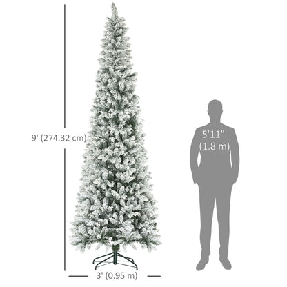 9ft Flocked Pencil Christmas Tree, 1277 Branch Tips, Metal Base Pencil Christmas Trees at Gallery Canada