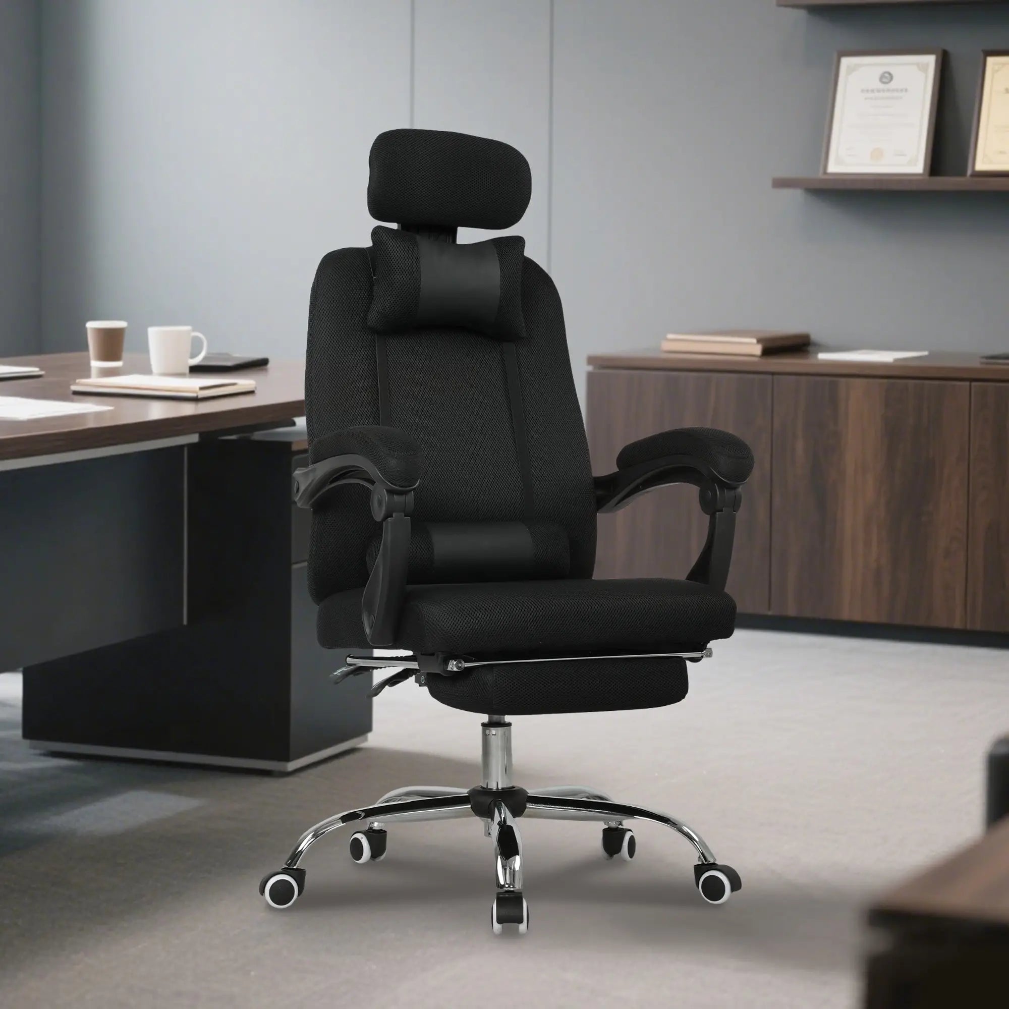 Ergonomic Executive High Back Office Chair, Footrest, Lumbar Support, Black Executive & Manager Chairs at Gallery Canada
