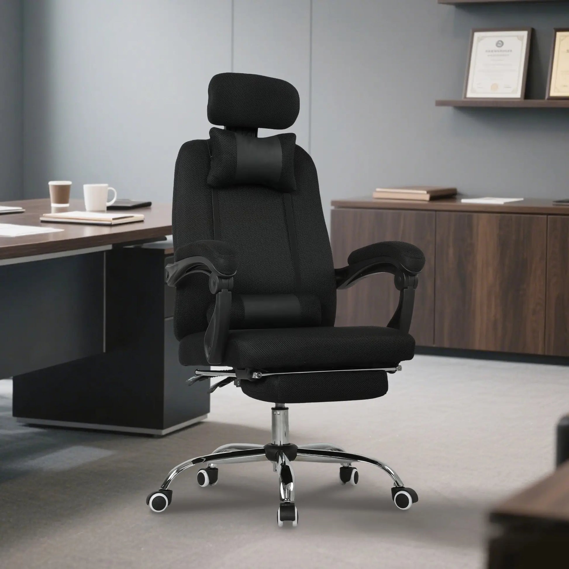Ergonomic Executive High Back Office Chair, Footrest, Lumbar Support, Black Executive & Manager Chairs at Gallery Canada