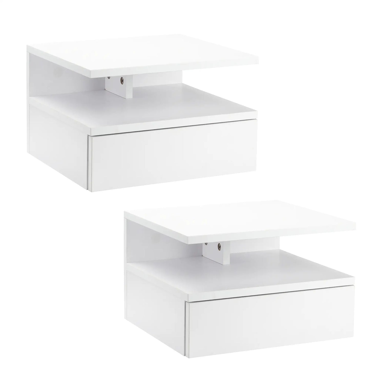 Floating Bedside Tables, Set of 2, Drawer and Open Shelf, White Bedside Tables White at Gallery Canada