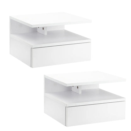 Floating Bedside Tables, Set of 2, Drawer and Open Shelf, White Bedside Tables White at Gallery Canada
