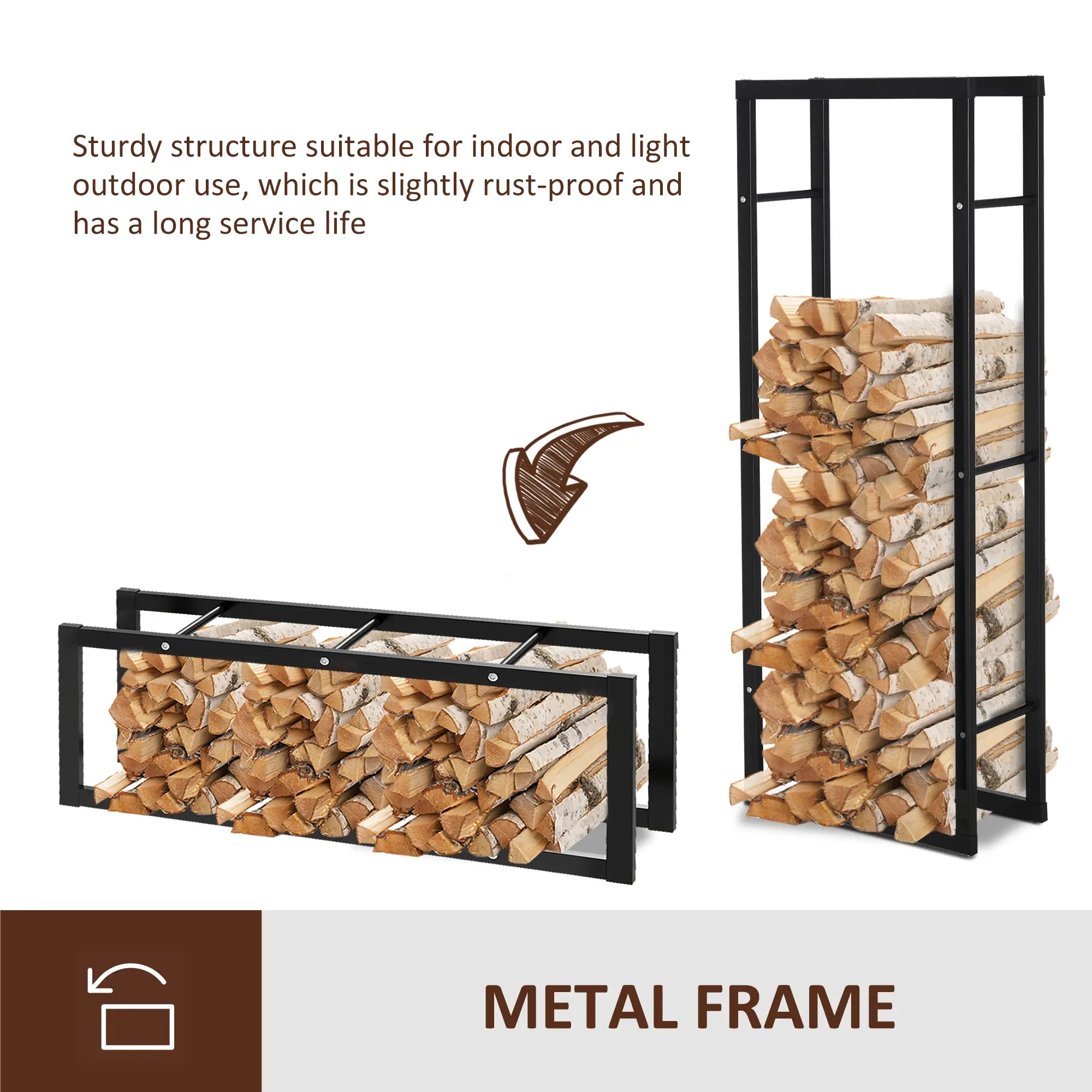 Outdoor Firewood Rack, Log Holder with Handles, 220 lbs Capacity, 23.6
