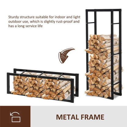 Outdoor Firewood Rack, Log Holder with Handles, 220 lbs Capacity, 23.6" x 9.8" x 59.1", Black Firewood Racks at Gallery Canada