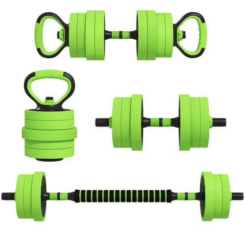 44lbs Adjustable Weight Dumbbell Set, Barbell, Kettlebell, Push Up Stand, Green