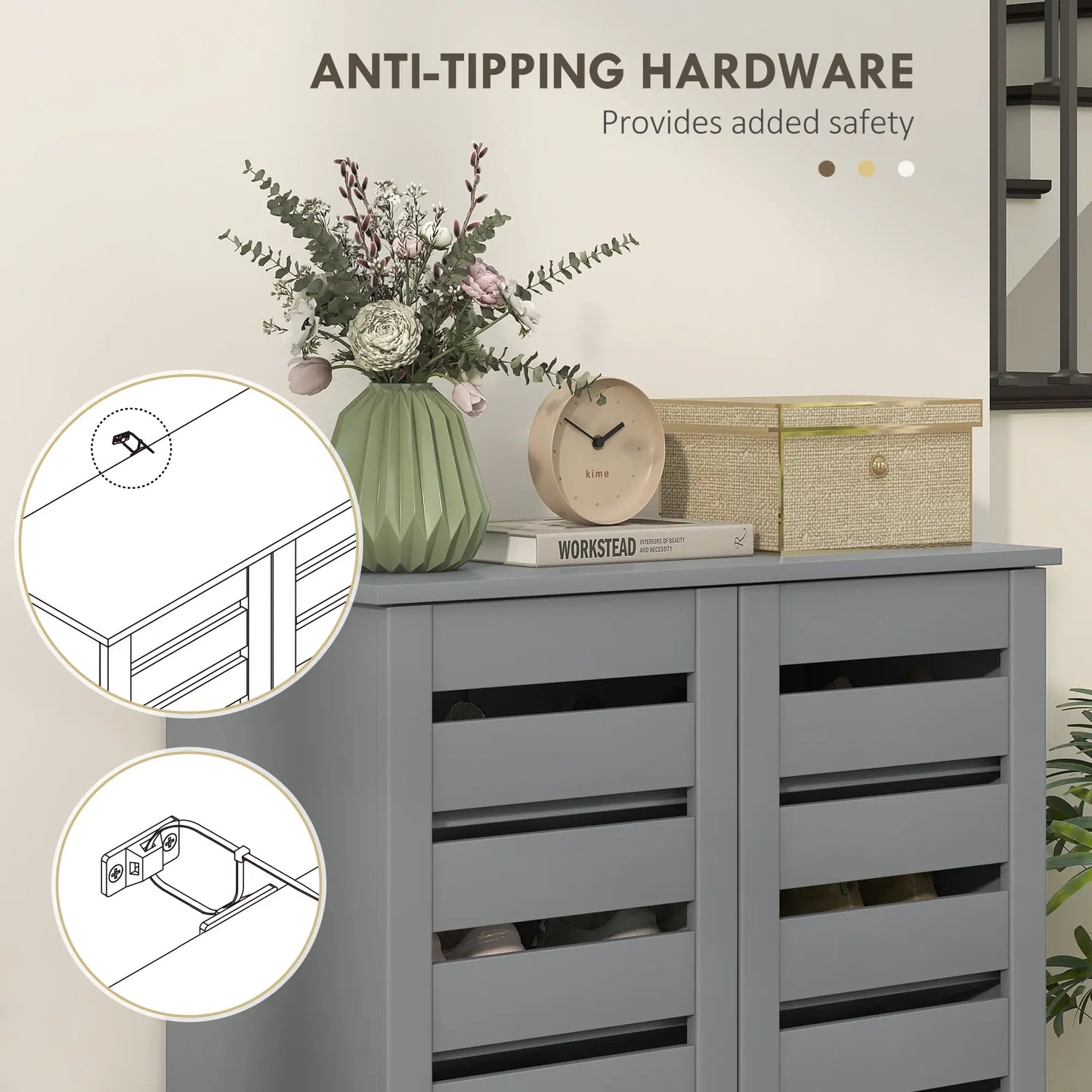 Shoe Storage Cabinet, 2 Slatted Doors, Holds 15 Pairs, Dark Grey Shoe Storage Cabinets & Racks at Gallery Canada