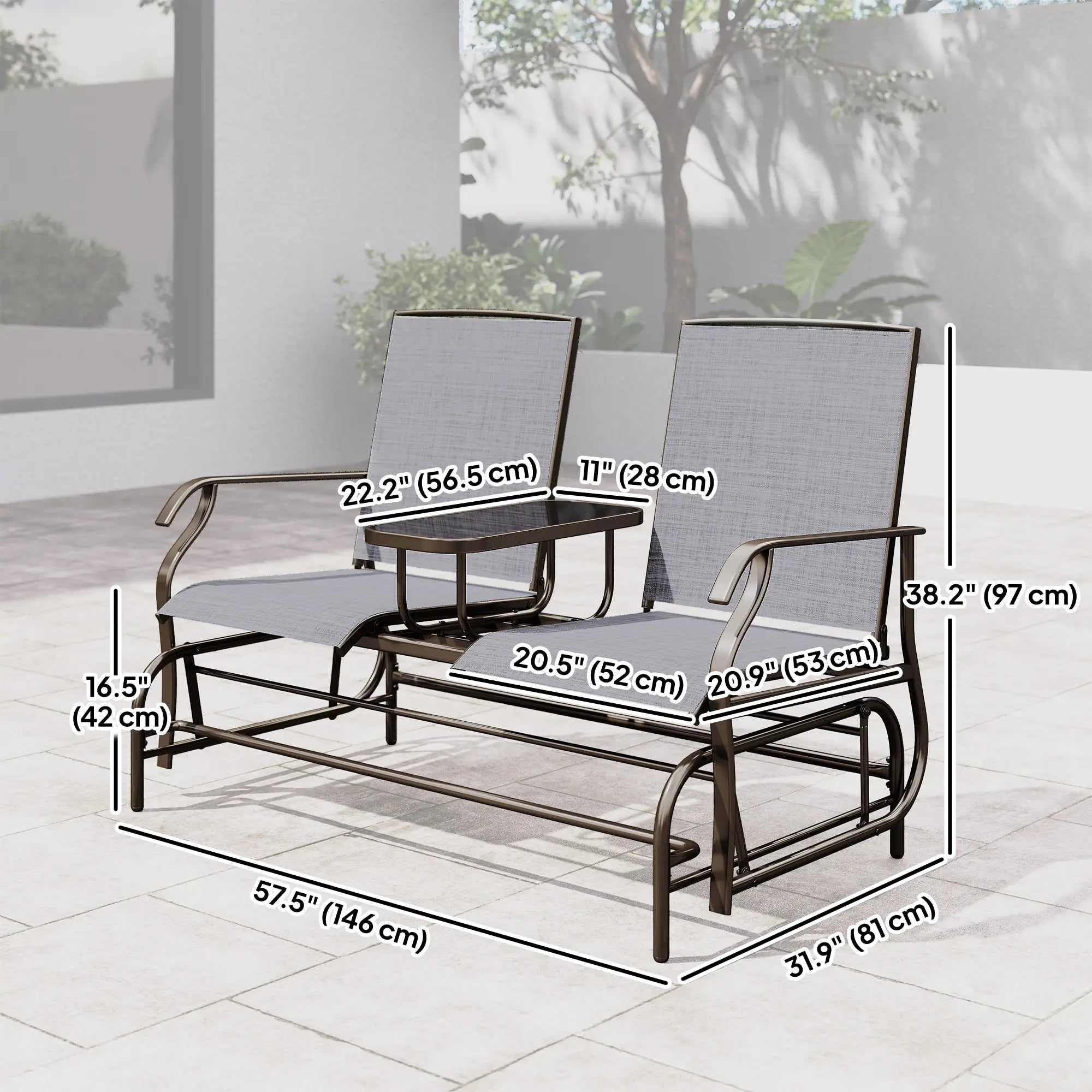Outdoor Glider Rocking Chair, 2 Person Loveseat, Garden Bench, Grey Outdoor Gliders at Gallery Canada