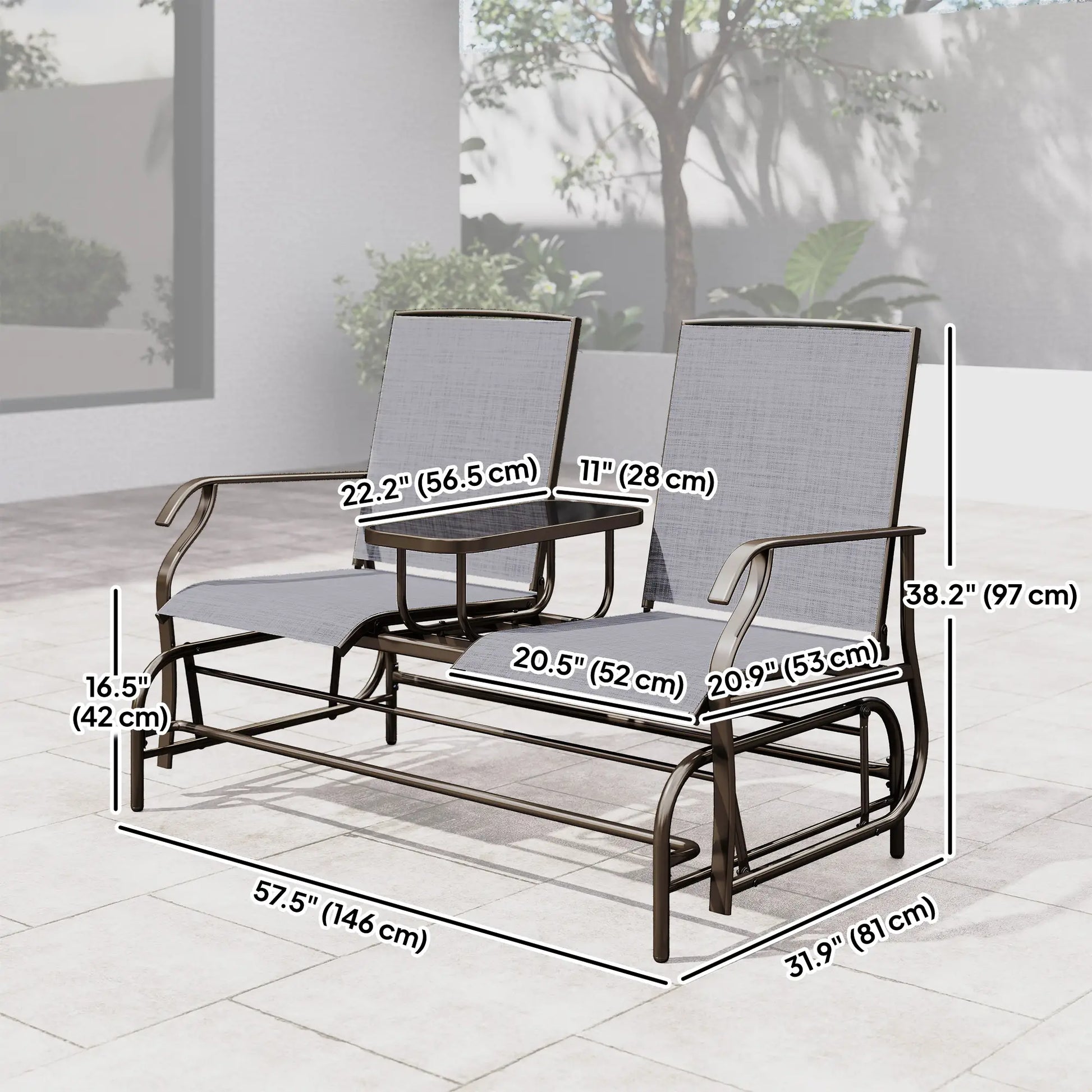 Outdoor Glider Rocking Chair, 2 Person Loveseat, Garden Bench, Grey Outdoor Gliders at Gallery Canada