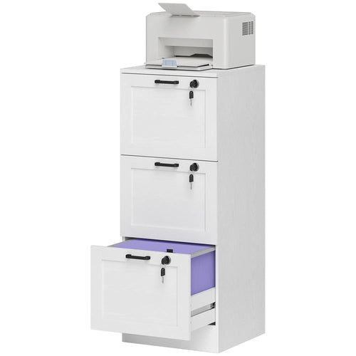 Vertical 3-Drawer Filing Cabinet, Lock, A4 Letter Size, White