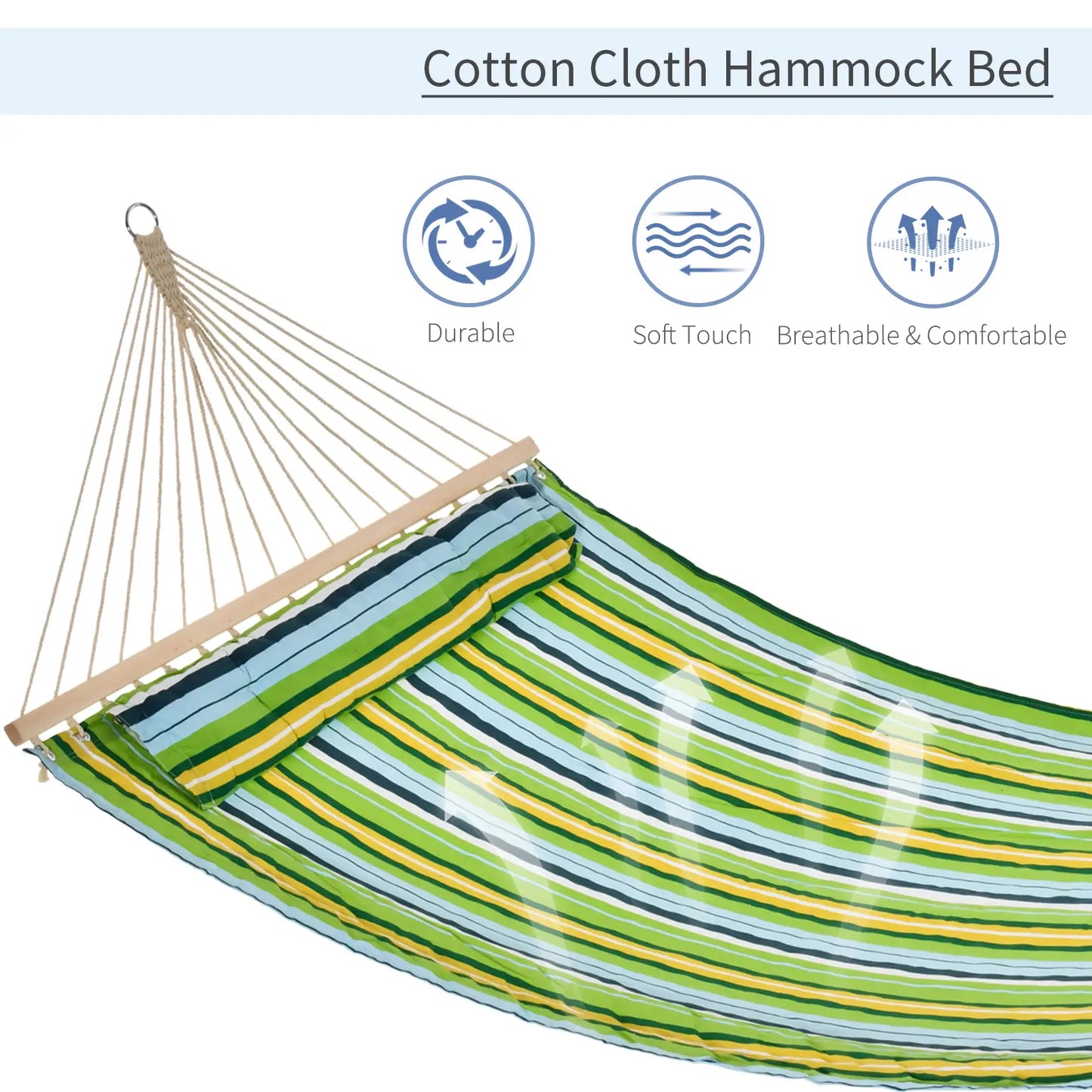 83" Patio Double Hammock, Wide Outdoor Bed, Fits 2, White Stripe, White Camping Hammocks at Gallery Canada