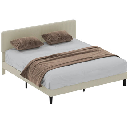 King Size Bed Frame, Adjustable Upholstered Headboard, Wood Slat Support, Light Grey Bed Frames at Gallery Canada