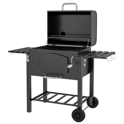 Charcoal Smoker, Adjustable Height, Folding Shelves, Thermometer, Wheels, Black Charcoal BBQ Grils at Gallery Canada