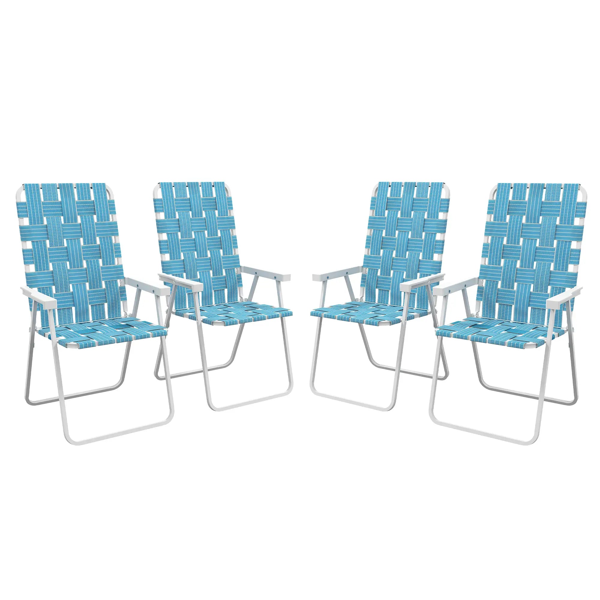 Set of 4 Folding Patio Chairs, Portable with Armrests, Blue Patio Chairs Blue, White at Gallery Canada