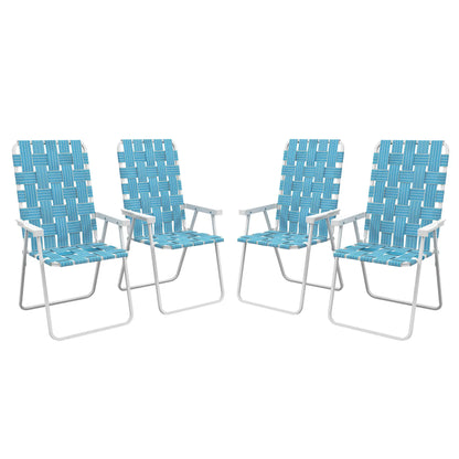 Set of 4 Folding Patio Chairs, Portable with Armrests, Blue Patio Chairs Blue, White at Gallery Canada