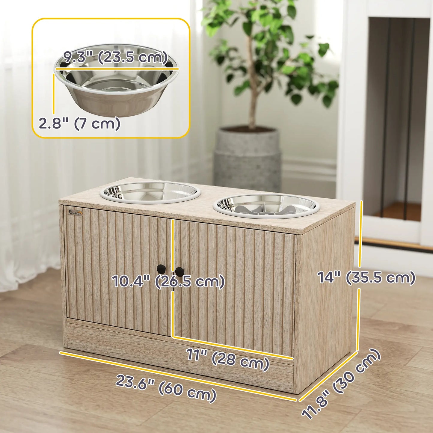 Raised Dog Bowls, Slow Feeder, 2 Stainless Steel Bowls Non-Slip, Oak Dog Bowls at Gallery Canada