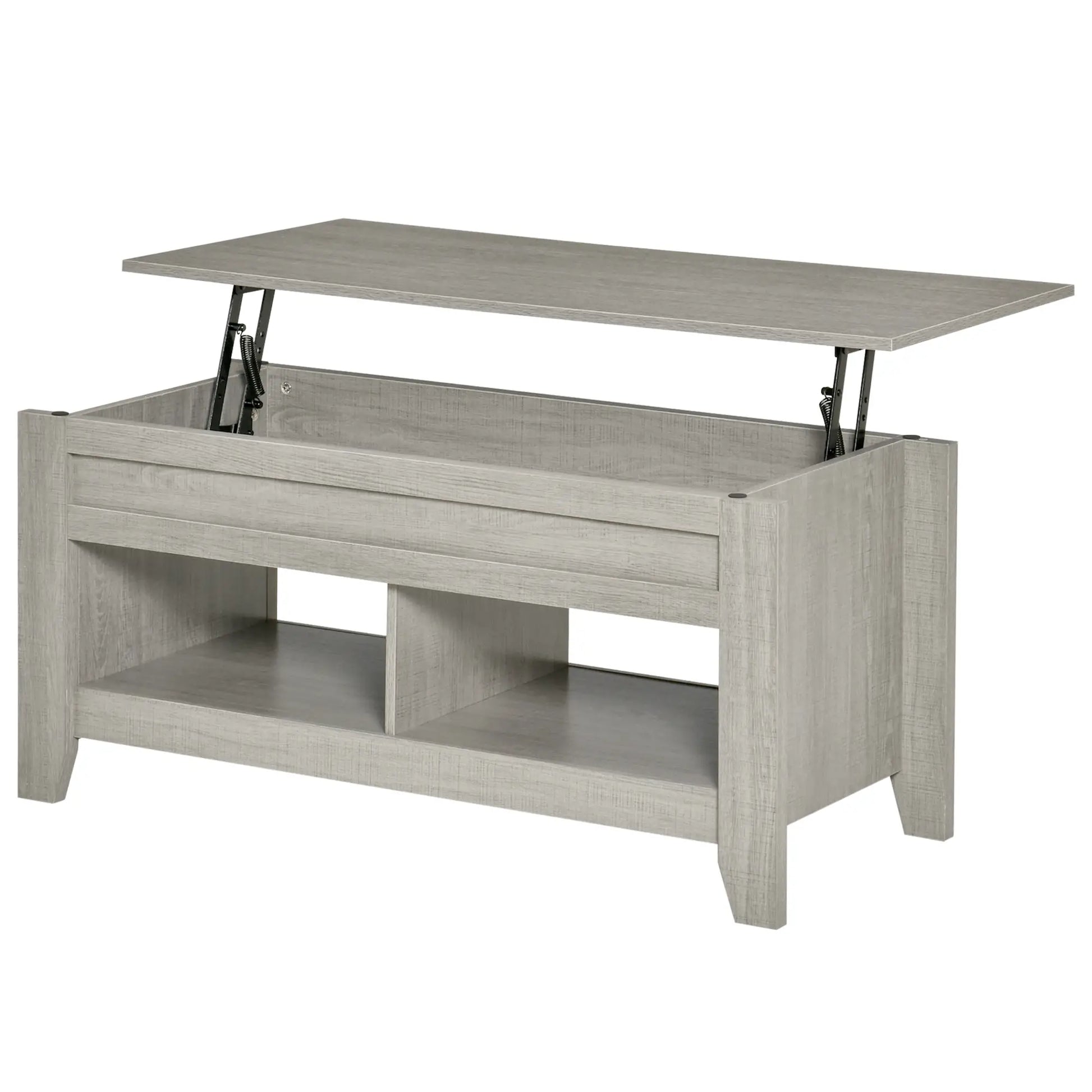 Lift Top Coffee Table, Hidden Storage, Open Shelves, Light Grey Coffee Tables at Gallery Canada