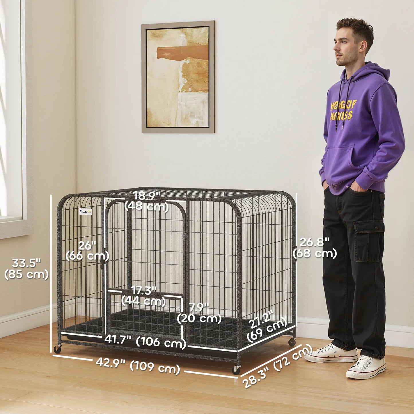 43 Inch Heavy Duty Dog Crate, Extra Large Metal Cage With Lockable Wheels Dog Cages & Crates at Gallery Canada
