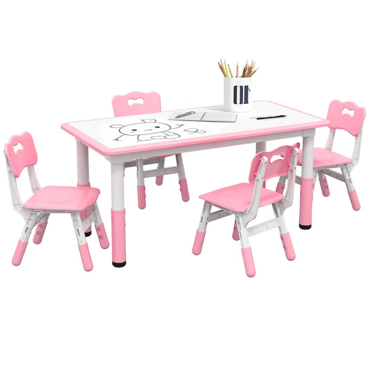 Kids Table and Chair Set, 4 Chairs, Adjustable Height, Pink Kids Table Sets Pink at Gallery Canada