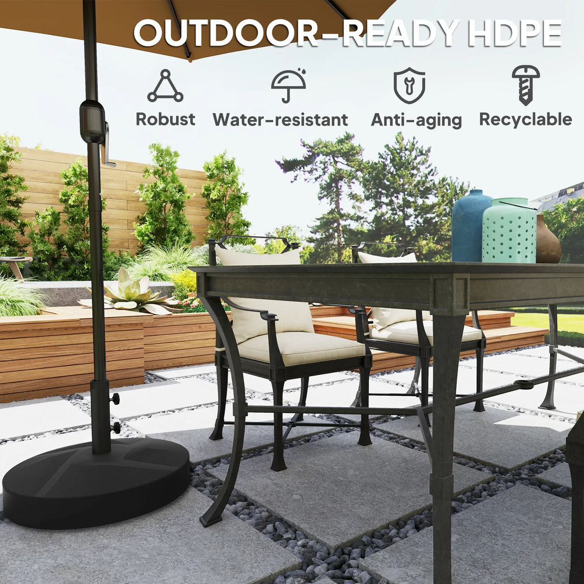 Heavy Duty Outdoor Umbrella Stand Base, Sand Water Filled, Φ22" x 15.7" H, Black Umbrella Bases at Gallery Canada