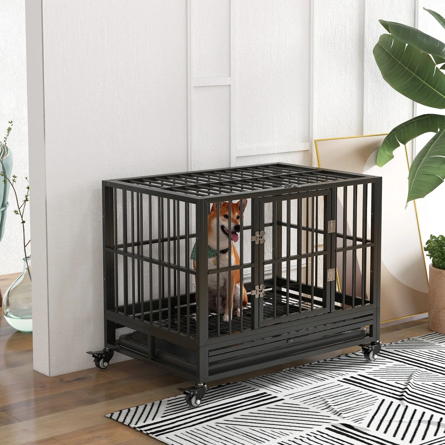 36" Heavy Duty Steel Dog Crate, Kennel with Wheels, Grey Houses, Kennels & Pens at Gallery Canada