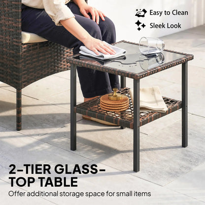 3 Piece Wicker Bistro Set, 2-Tier Glass Top Table, Khaki Bistro Sets at Gallery Canada