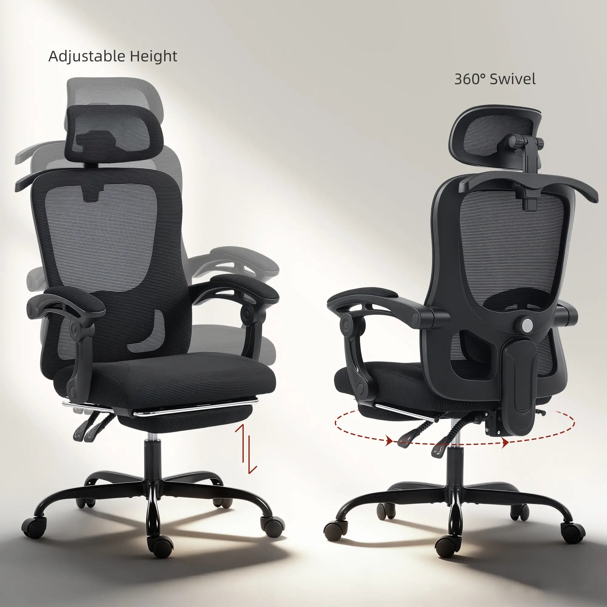 Ergonomic Mesh Office Chair, Adjustable Headrest, Lumbar Support, Black Task Chairs at Gallery Canada