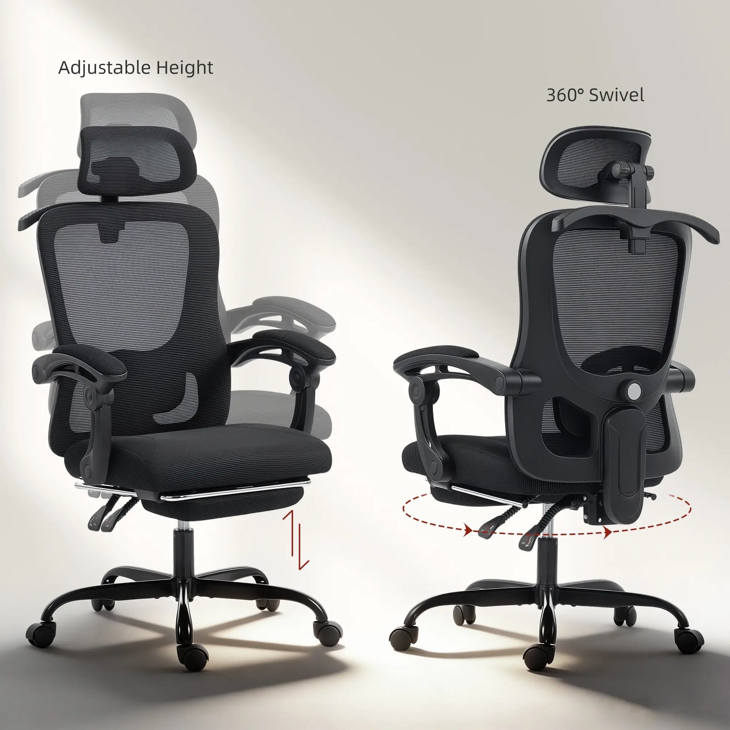 Ergonomic Mesh Office Chair, Adjustable Headrest, Lumbar Support, Black Task Chairs at Gallery Canada