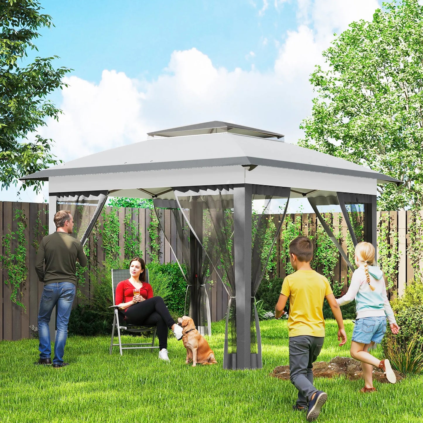 12' x 12' Pop Up Canopy, Mesh Sidewalls, Adjustable Height, Gray Pop Up Canopies at Gallery Canada