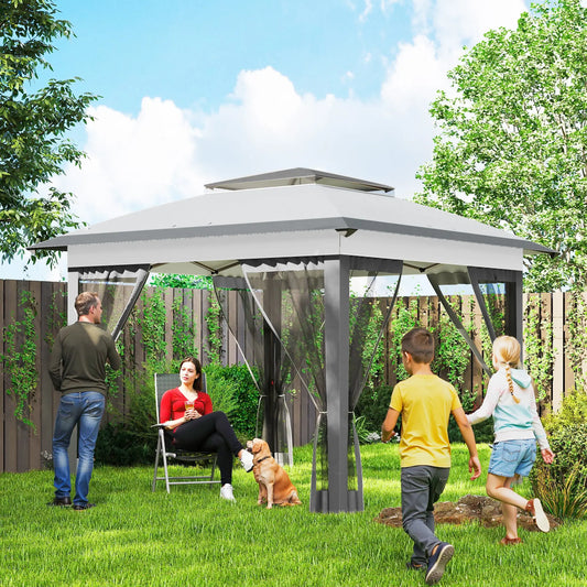 12' x 12' Pop Up Canopy, Mesh Sidewalls, Adjustable Height, Gray Pop Up Canopies Grey at Gallery Canada