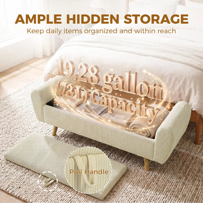Corduroy Storage Ottoman Bench, 59", Beige