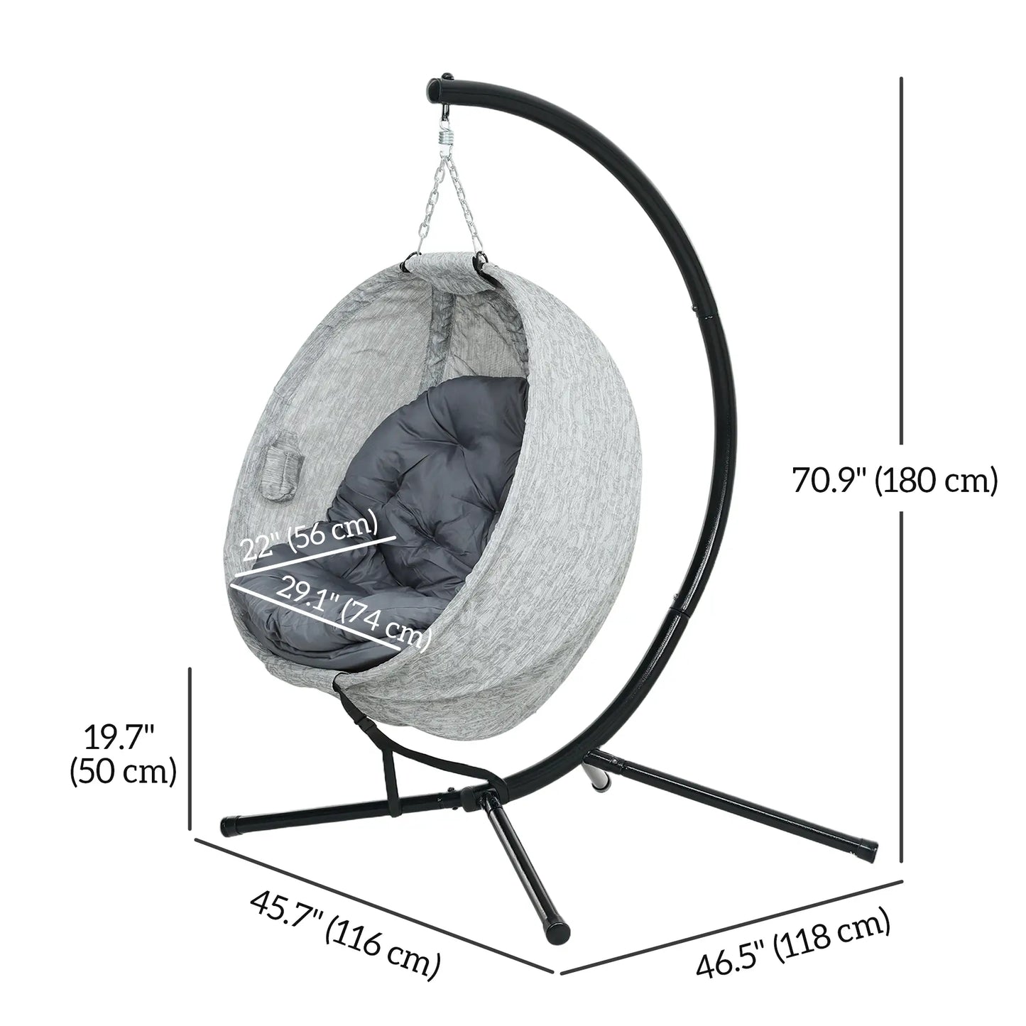 Egg Chair, Folding Basket, Hanging Swing with Stand, Cushions, Grey Patio Swings with Stand at Gallery Canada