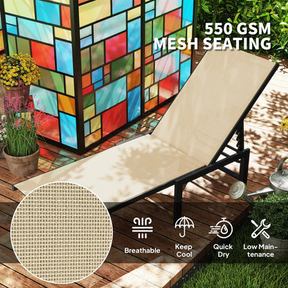 Outdoor Lounge Chair Set, 5-Position Reclining Chaise With Mesh Seat, Khaki Lounger Chairs at Gallery Canada