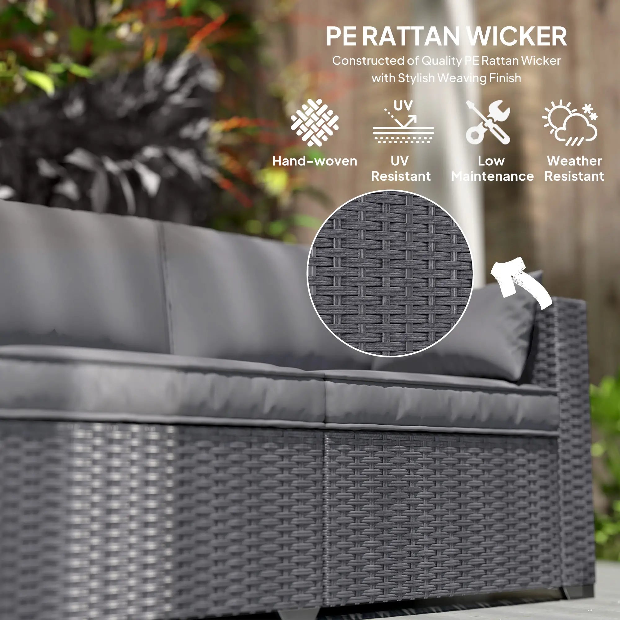 3 Seater Wicker Patio Sofa, 6