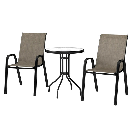 3 Piece Bistro Set with Mesh Chairs, Glass Table, Light Mixed Brown Bistro Sets Light Mixed Brown at Gallery Canada