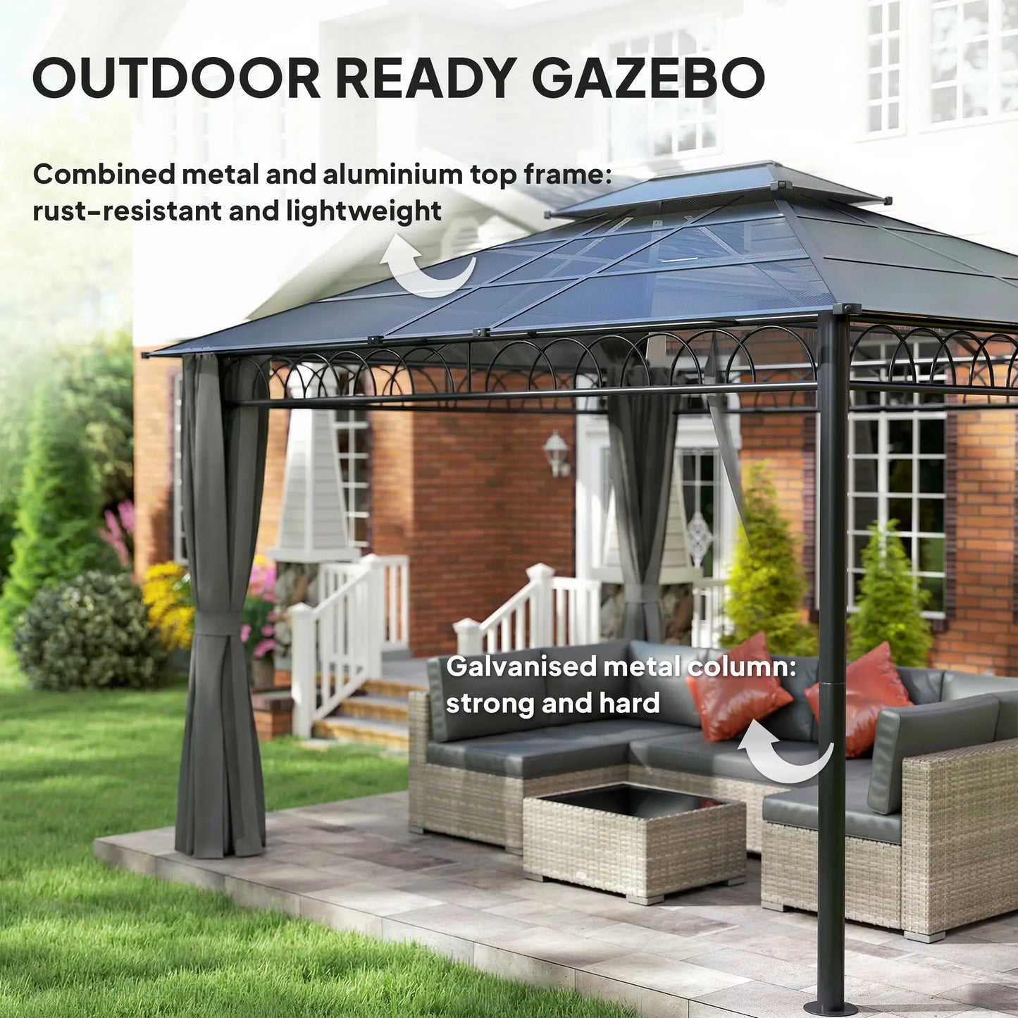 10' x 12' Outdoor Gazebo, Double Roof Hardtop, Polycarbonate Roof, Steel Frame Gazebos at Gallery Canada