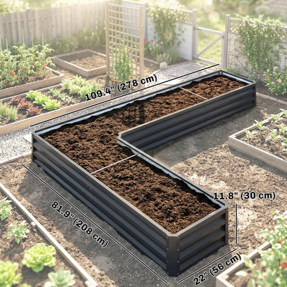 L-Shaped Raised Garden Bed, 82" x 109" x 12", Galvanized Steel, Dark Grey Galvanized Planter Boxes at Gallery Canada