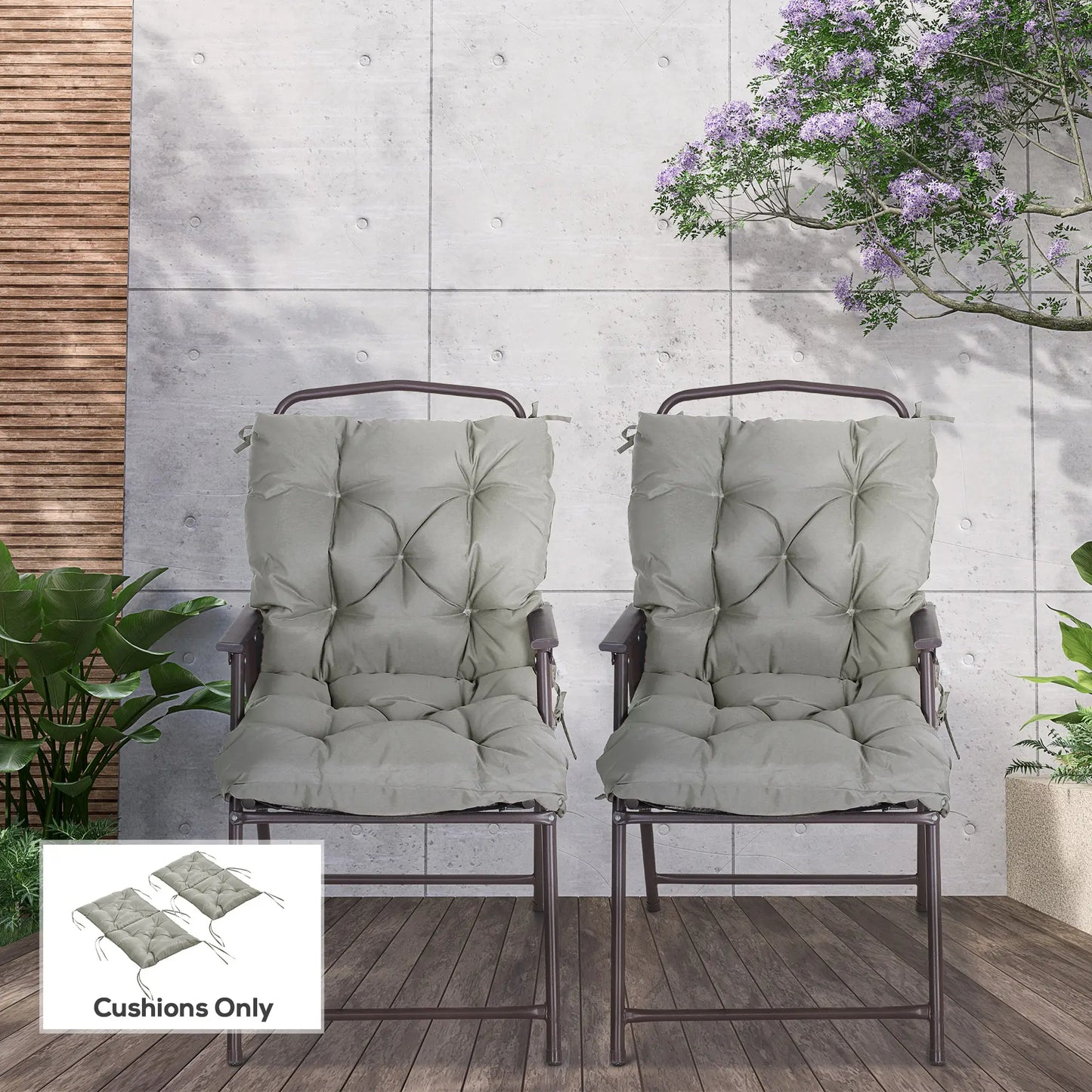 Set of 2 Garden Chair Cushions, Seat Pad with Backrest, Outdoor & Indoor Use Patio Chair Cushions at Gallery Canada
