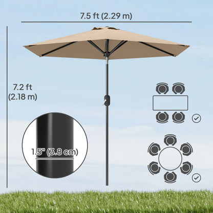 Patio Sun Umbrella, Outdoor Parasol, 6 Ribs, Coffee