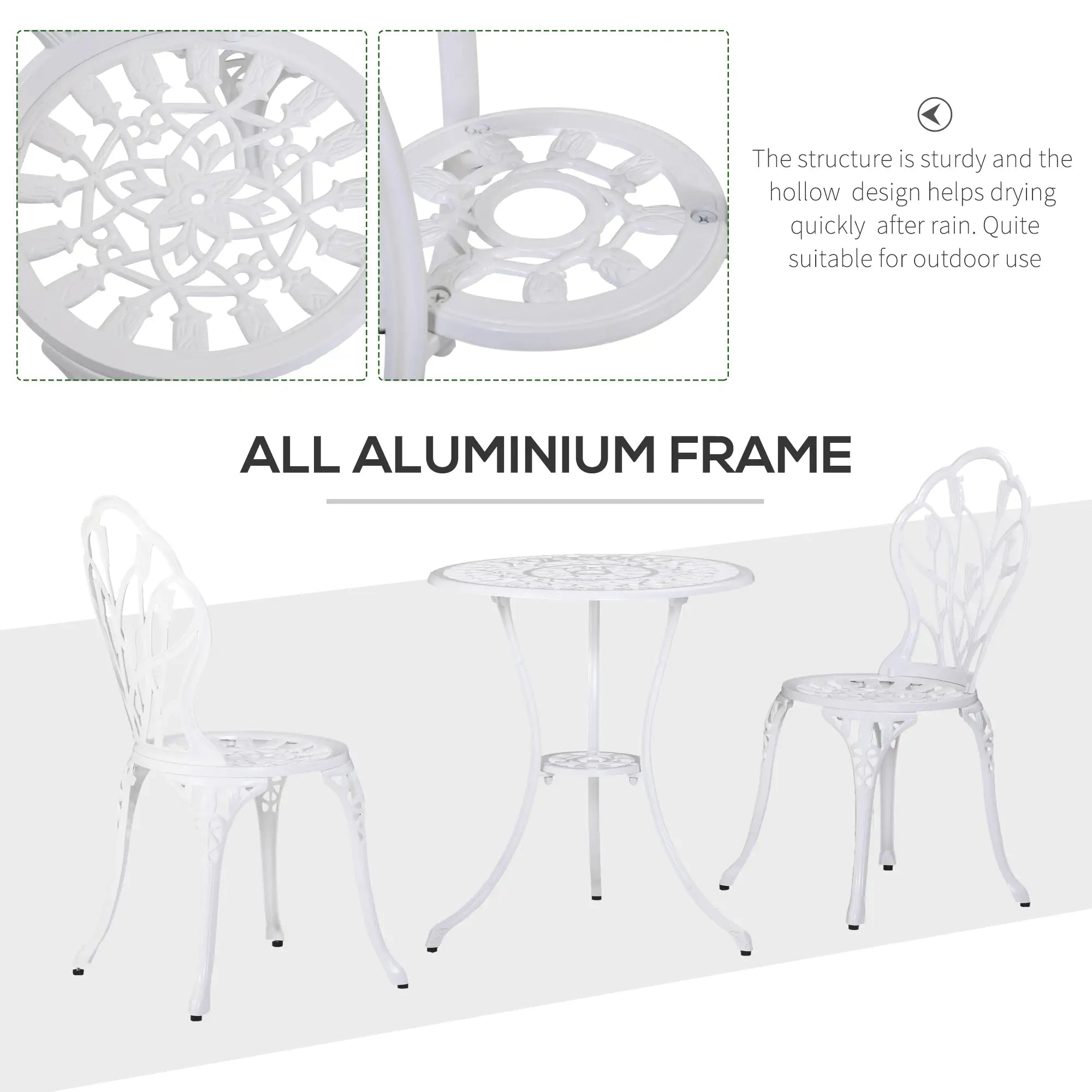 3 Pc Patio Bistro Set, Outdoor Cast Aluminum Table and Chairs, White Bistro Sets at Gallery Canada