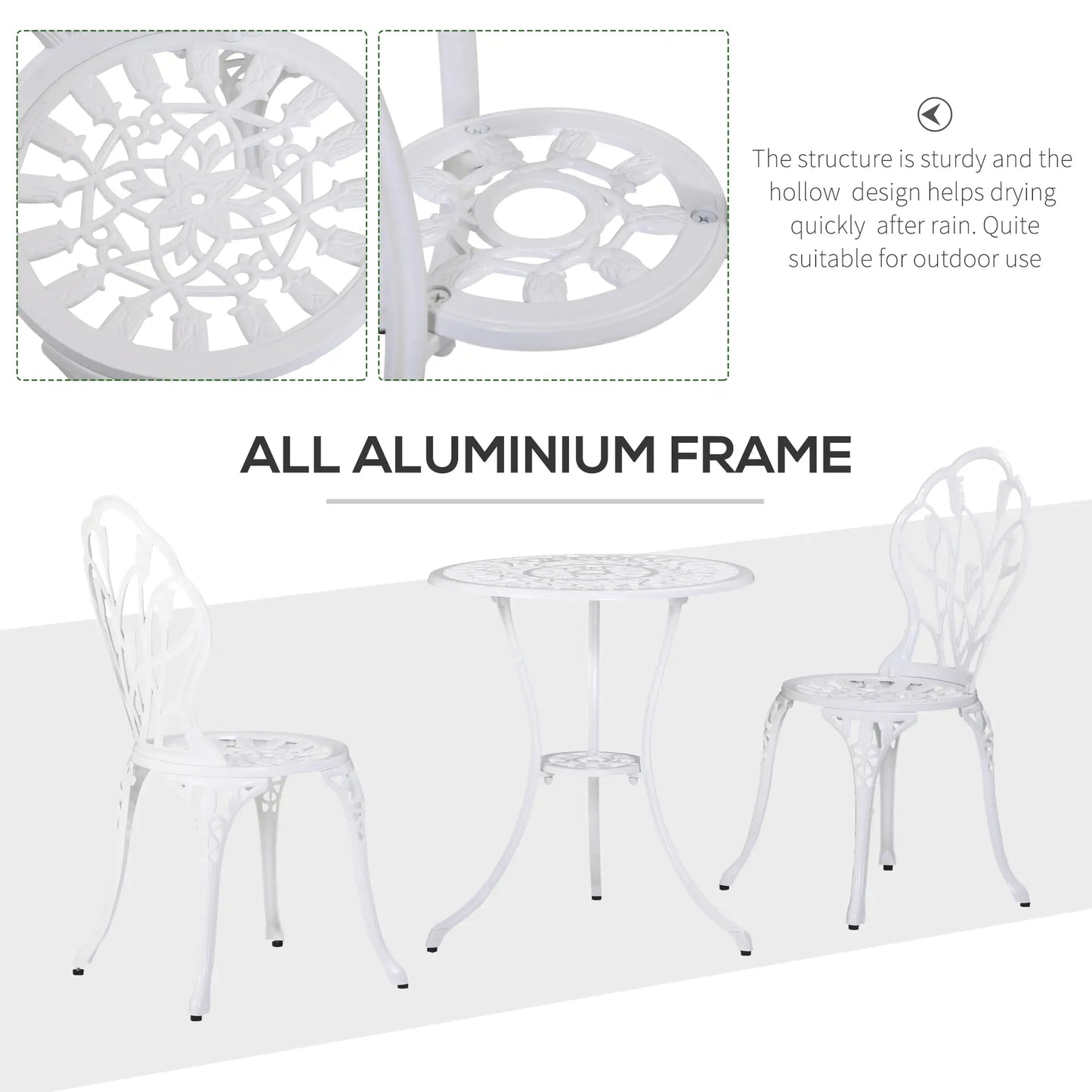 3 Pc Patio Bistro Set, Outdoor Cast Aluminum Table and Chairs, White Bistro Sets at Gallery Canada