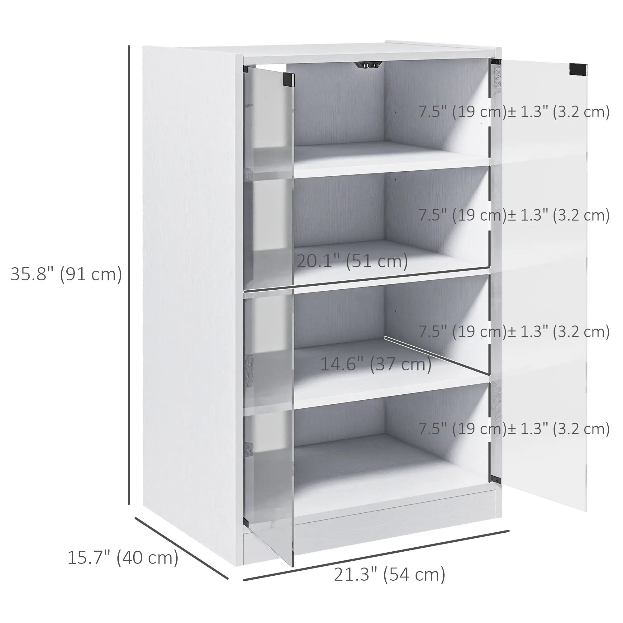5-Tier Media Cabinet, Adjustable Shelves, Tempered Glass Doors, Distressed, White Storage Cabinets at Gallery Canada
