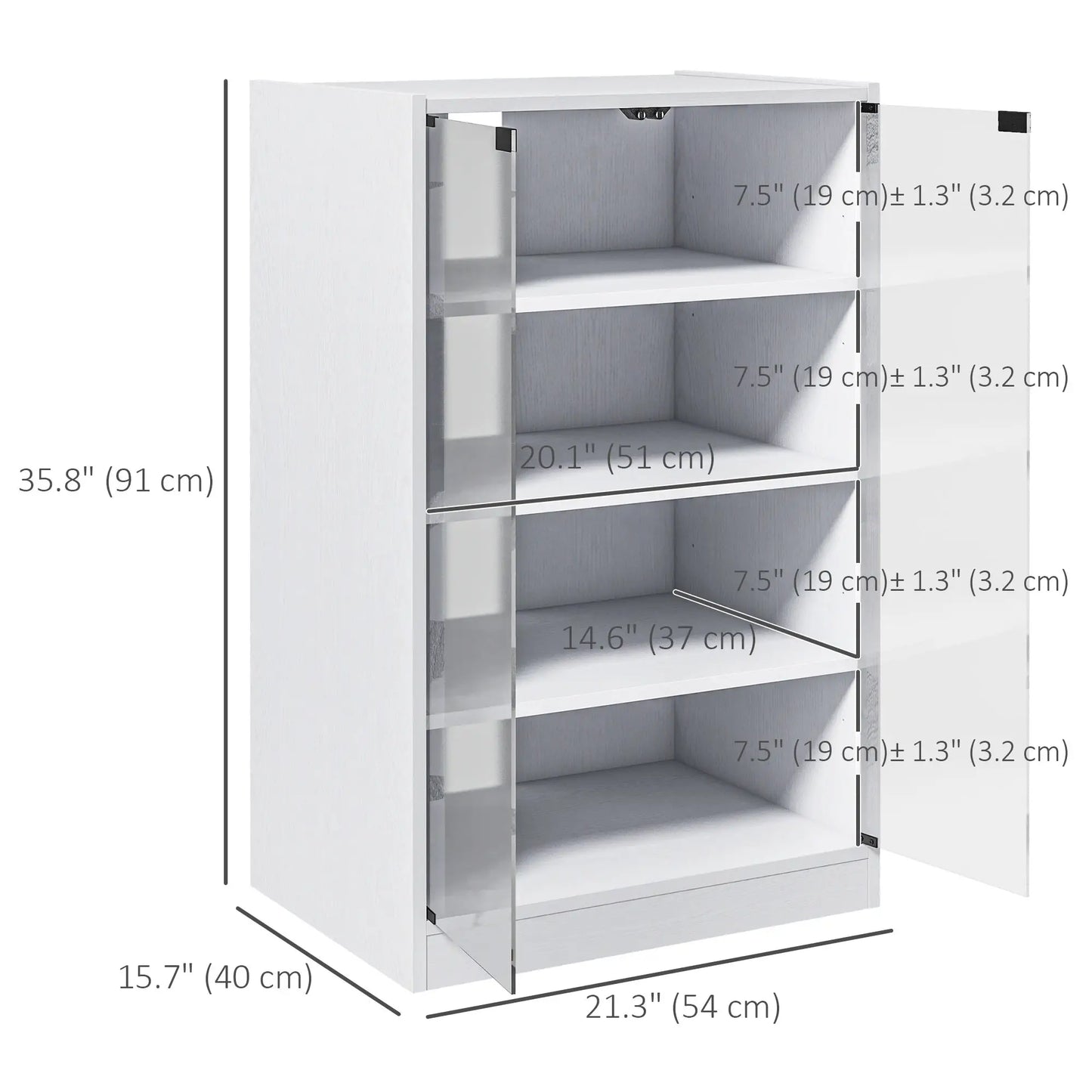 5-Tier Media Cabinet, Adjustable Shelves, Tempered Glass Doors, Distressed, White Storage Cabinets at Gallery Canada