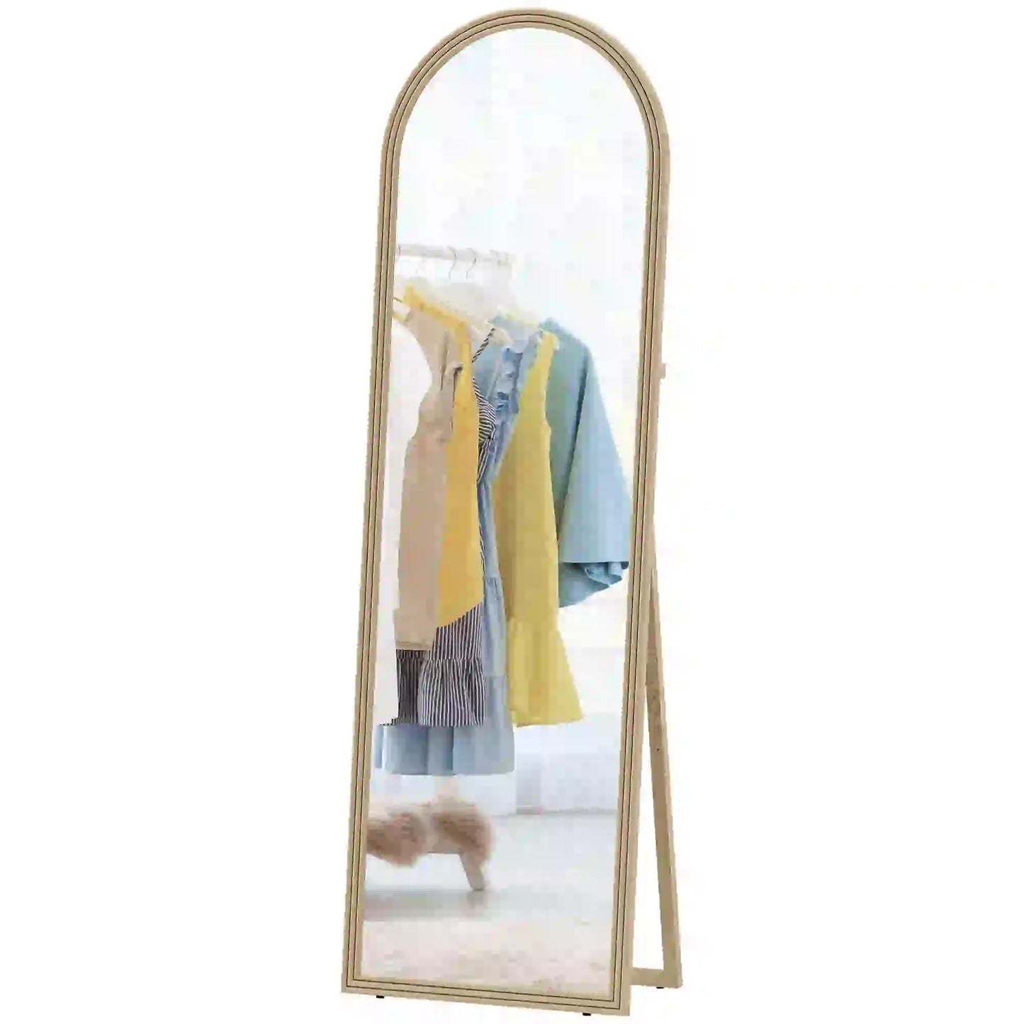 64" x 21" Full Length Mirror, Arched Faux Stone Frame, Beige Full Length Mirrors Beige at Gallery Canada