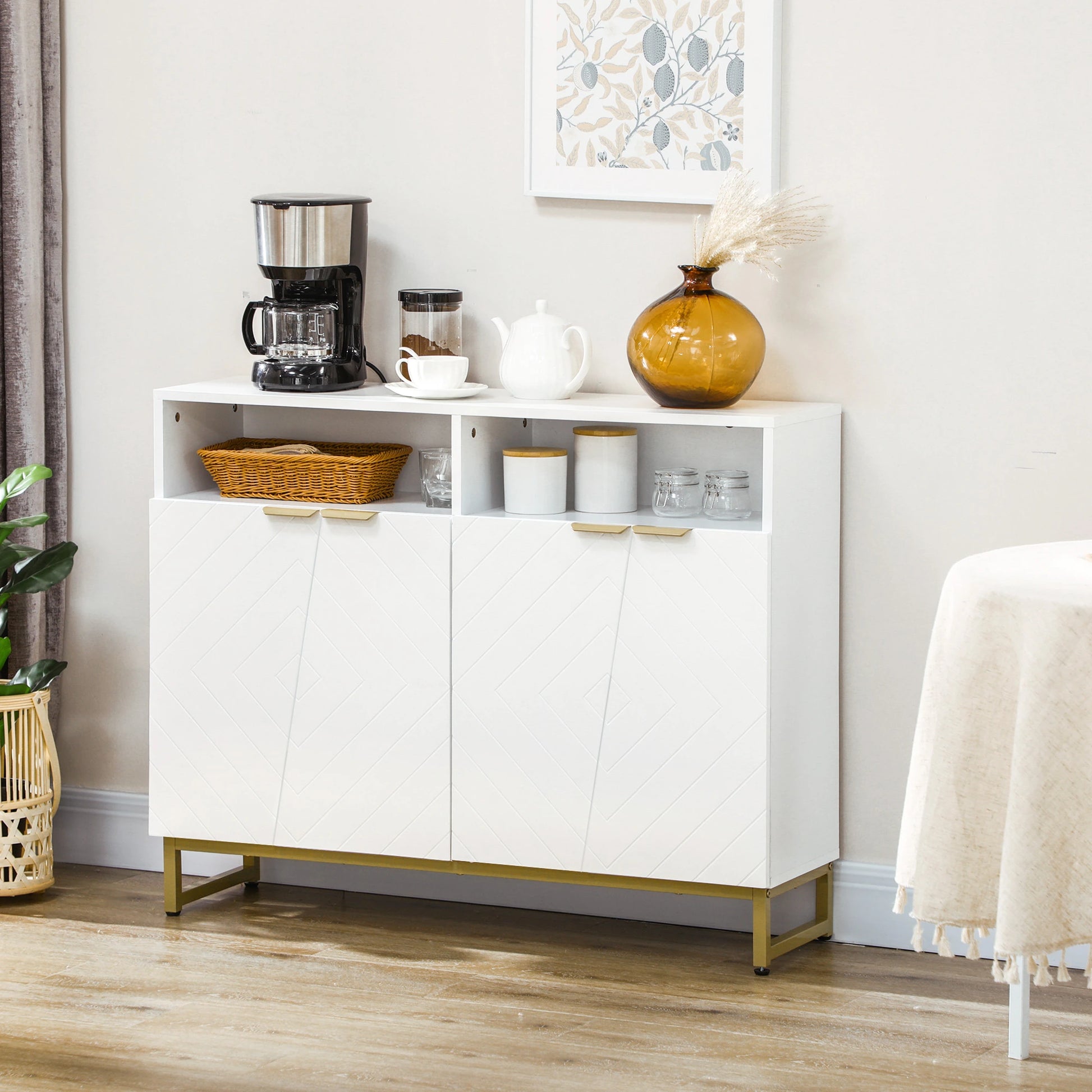 Accent Sideboard, Kitchen Storage Cabinet, 4 Doors, Adjustable Shelves, White Bar Cabinets at Gallery Canada