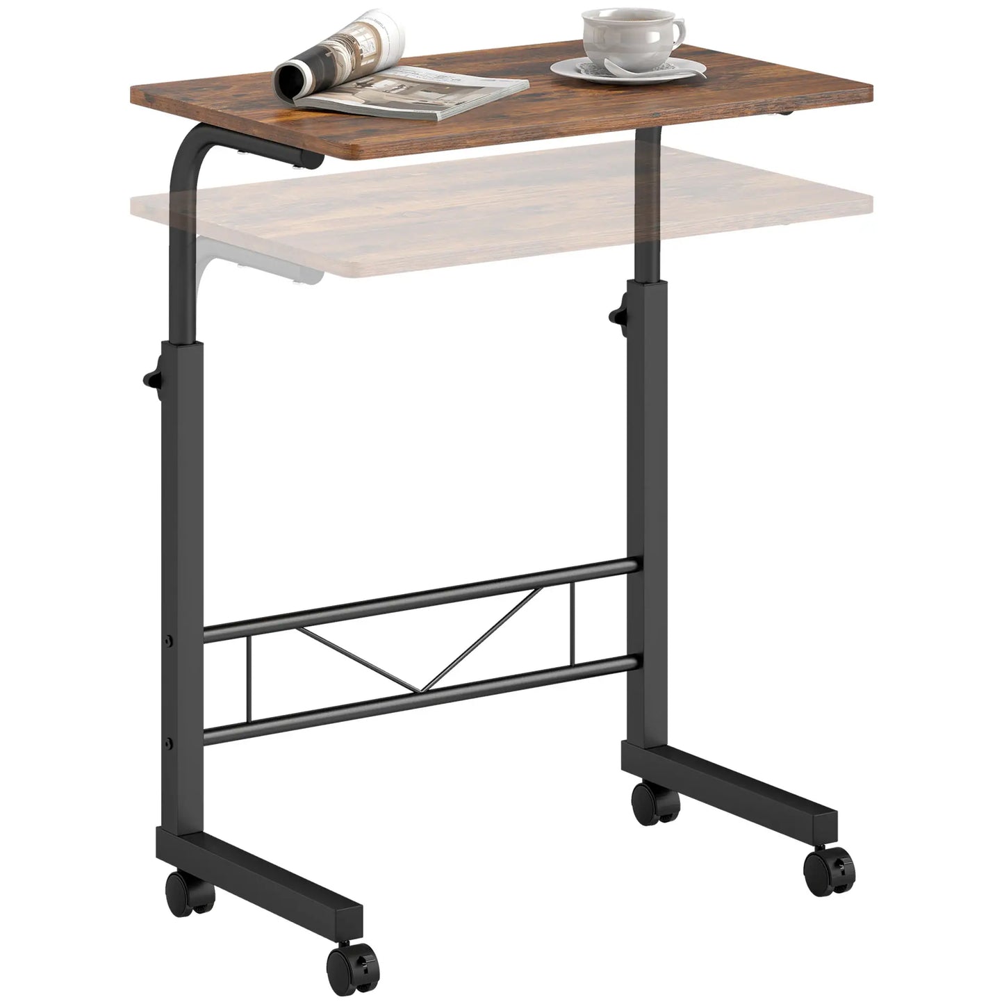 Mobile Standing Desk, Adjustable Height, 23.5 Inch, Rustic Brown, Brown Side Tables at Gallery Canada