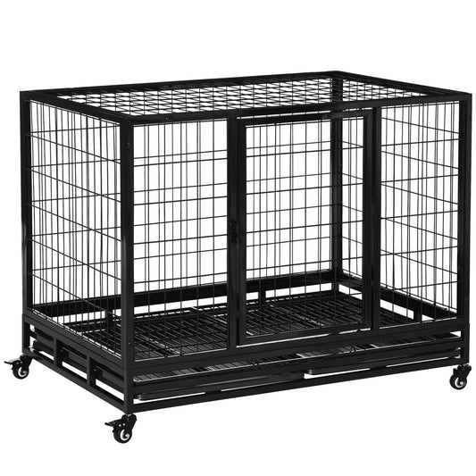 Heavy Duty Dog Crate, Large, 43" x 30" x 32", Two Doors, Lockable Wheels, Removable Tray Houses, Kennels & Pens Black at Gallery Canada